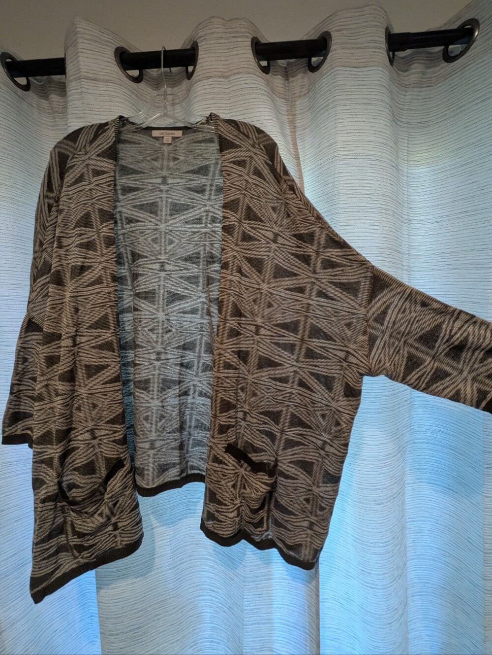 Relaxed Open-Front Geometric Cardigan Sweater - Gray M/L